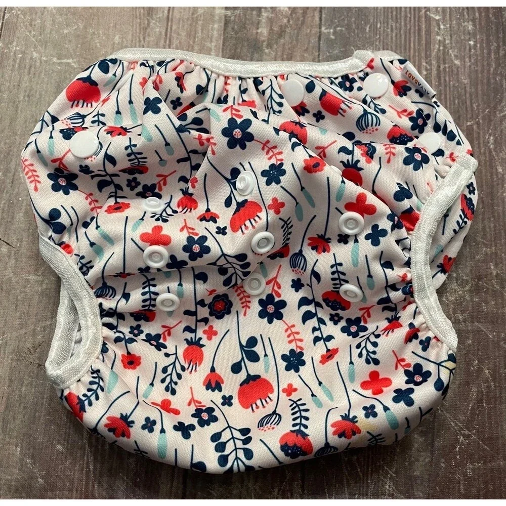 Alva Baby Red & Blue Flowers Reusable Adjustable Cloth Diaper